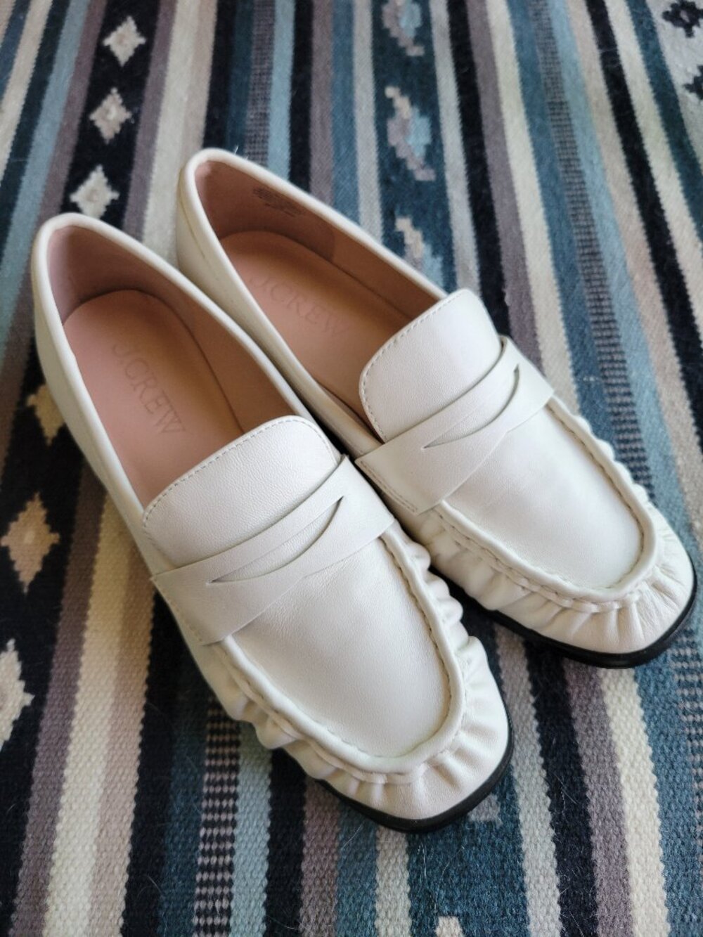 J. Crew White Leather Maison ruched loafers size 7 Excellent condition!